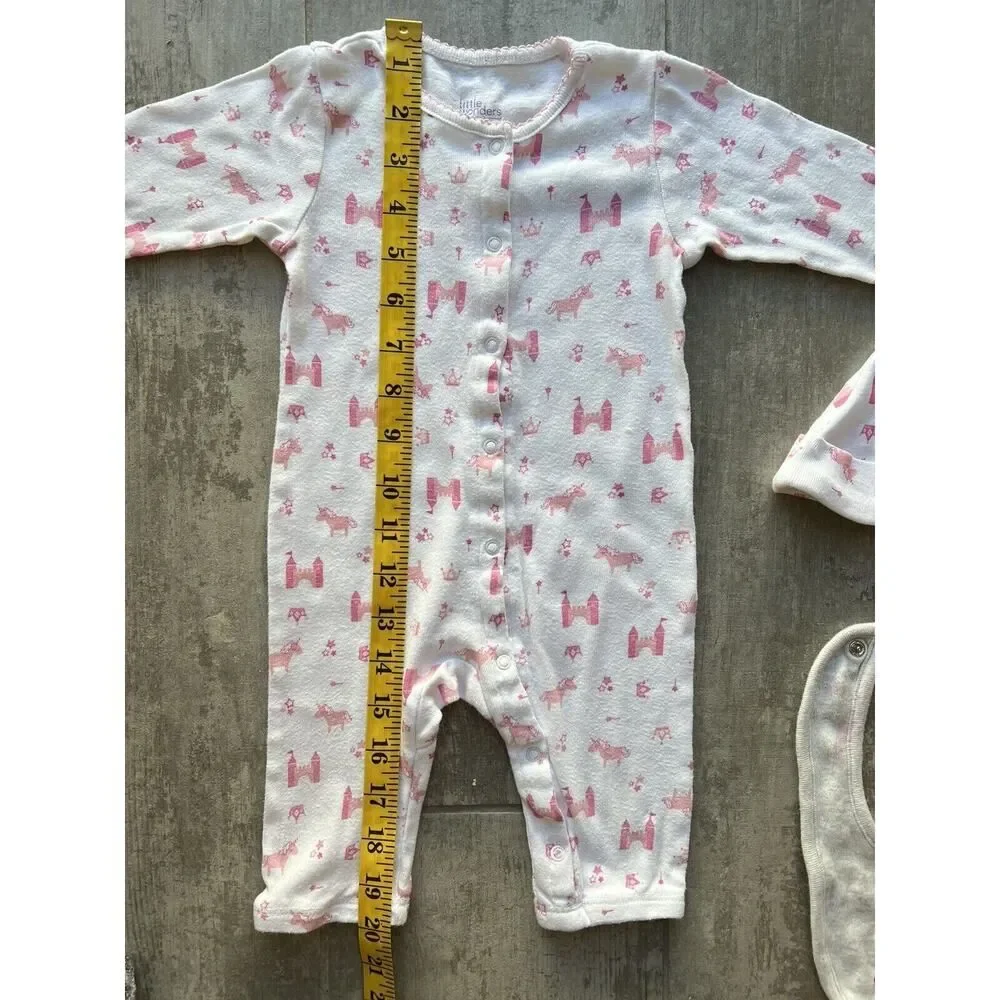 Baby Girl 3 Piece Outfit Set DADDYS LITTLE PRINCESS Coverall Romper Bib Hat 6-9m